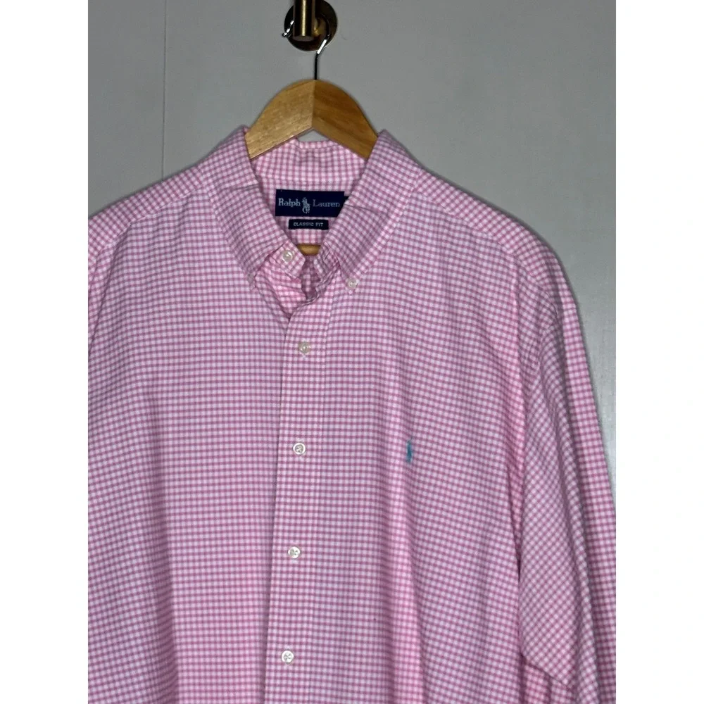 Polo Ralph Lauren Mens XL Pink Gingham Classic Fit Button Down Shirt Long Sleeve